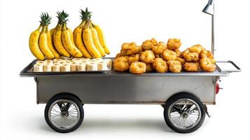 A cart filled with bananas and doughnuts photo