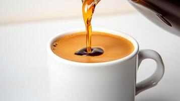 A coffee cup being poured with a black liquid photo