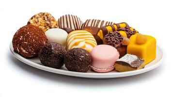 A plate of assorted chocolates and candies photo