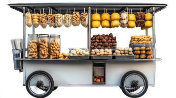 A food cart with various types of food photo