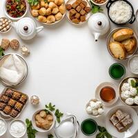 A circle of food with different types of food photo