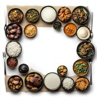 A circle of different dishes arranged in bowls photo