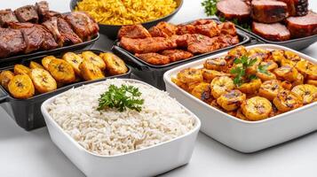 Various types of food in black containers photo