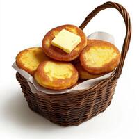 A basket filled with baked goods photo