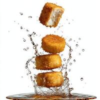A fried food item being thrown into water photo