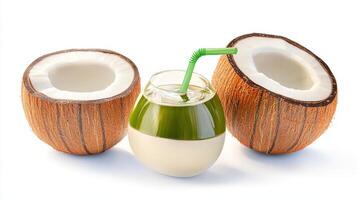 Coconut milk with a straw photo