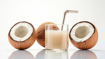 Coconut milk in glass with straw photo