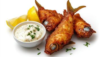 Fried fish with lemon and herbs photo
