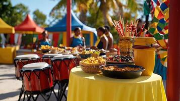 A table with food and decorations at a carnival photo
