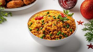 A bowl of rice and vegetables with a can of coke photo