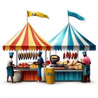 A colorful market with people selling food photo