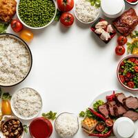 A white background with many different types of food photo