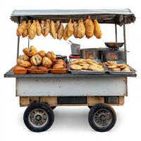 A food cart with a variety of food on it photo