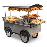 A food cart with bread and other food photo