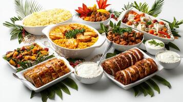 A variety of food is arranged in bowls photo