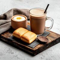 A tray with a cup of coffee and a pastry photo