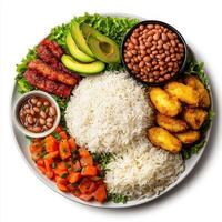 A plate with rice, beans, and vegetables photo
