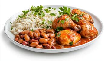 Chicken and beans with rice and parsley photo