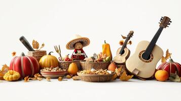 Mexican food and instruments on a white background photo