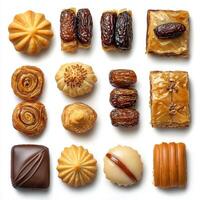 Various types of pastries on a white background photo