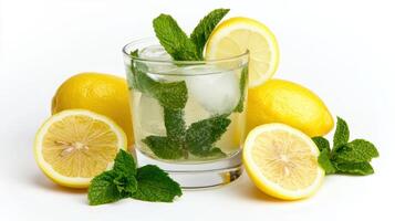 Lemonade with mint leaves and lemons photo