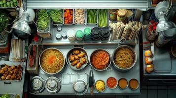 A kitchen with many different types of food photo