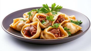 A bowl of pasta with meat and sauce photo