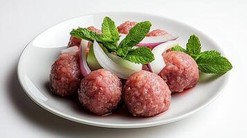 A white plate with meatballs photo