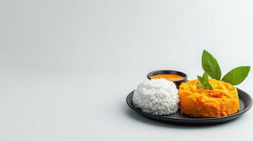 A plate with rice and curry on it photo