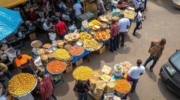 A market with lots of people and lots of food photo
