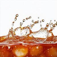 A close up of a soda with bubbles and ice photo