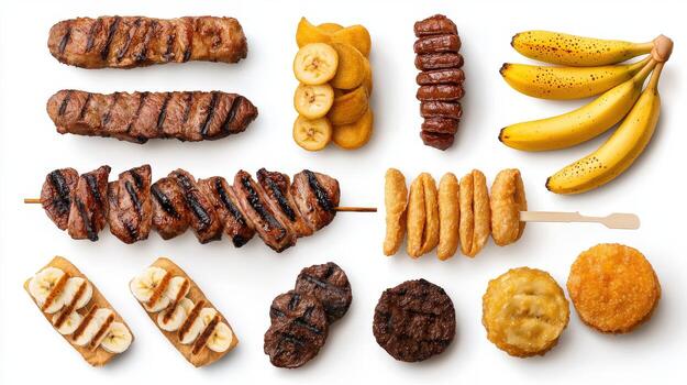 A bunch of different types of food on a stick photo