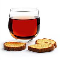 A glass of wine and bread photo
