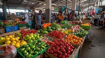 A market with lots of fresh produce and people photo