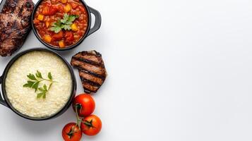 A variety of food is shown in bowls photo