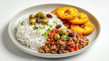 Coconut rice with meat and vegetables photo