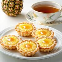 A plate with four small pineapple tarts on it photo