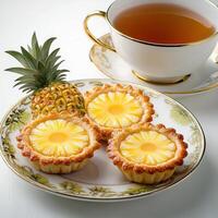 A white plate with a pineapple on it photo