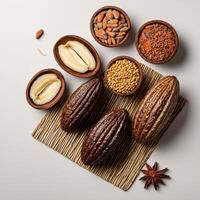 Cocoa beans, cocoa powder, cocoa powder, cocoa powder, cocoa powder, cocoa powder photo