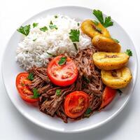 Cuban beef stew with rice and tomatoes photo