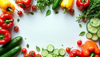 Fresh Colorful Vegetables Frame White Background photo