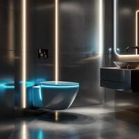 Modern Toilet with Neon Light Accents in Bathroom photo