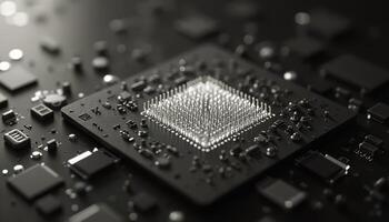High Tech Microchip on Circuit Board Close Up photo