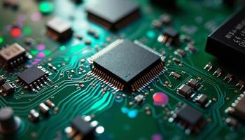 Close Up of Microchip on Circuit Board Technology Image photo