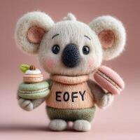 Knitted Koala Toy with Macaron Text End of Financial Year photo