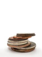 Close up of stacking coins on white background, Money growing concept, Save money with stack money coin for growing your business, vertical photo, copy space photo