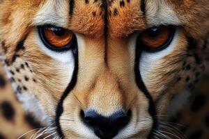 Cheetah staring intensely showing its beautiful fur and whiskers photo