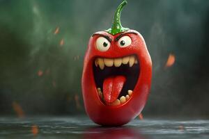 Angry red hot chili pepper showing teeth and tongue photo
