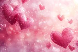 Pink glitter hearts floating on a sparkly valentine's day background photo