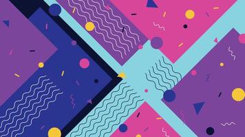 Bright and bold geometric design featuring circles triangles and waves in pink blue and purple ideal for modern digital backgrounds posters and creative projects vector
